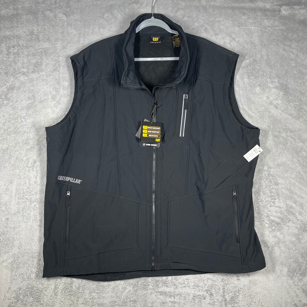 Caterpillar Storm Blocker Vest Mens 4XL Black Softshell Water Resistant New